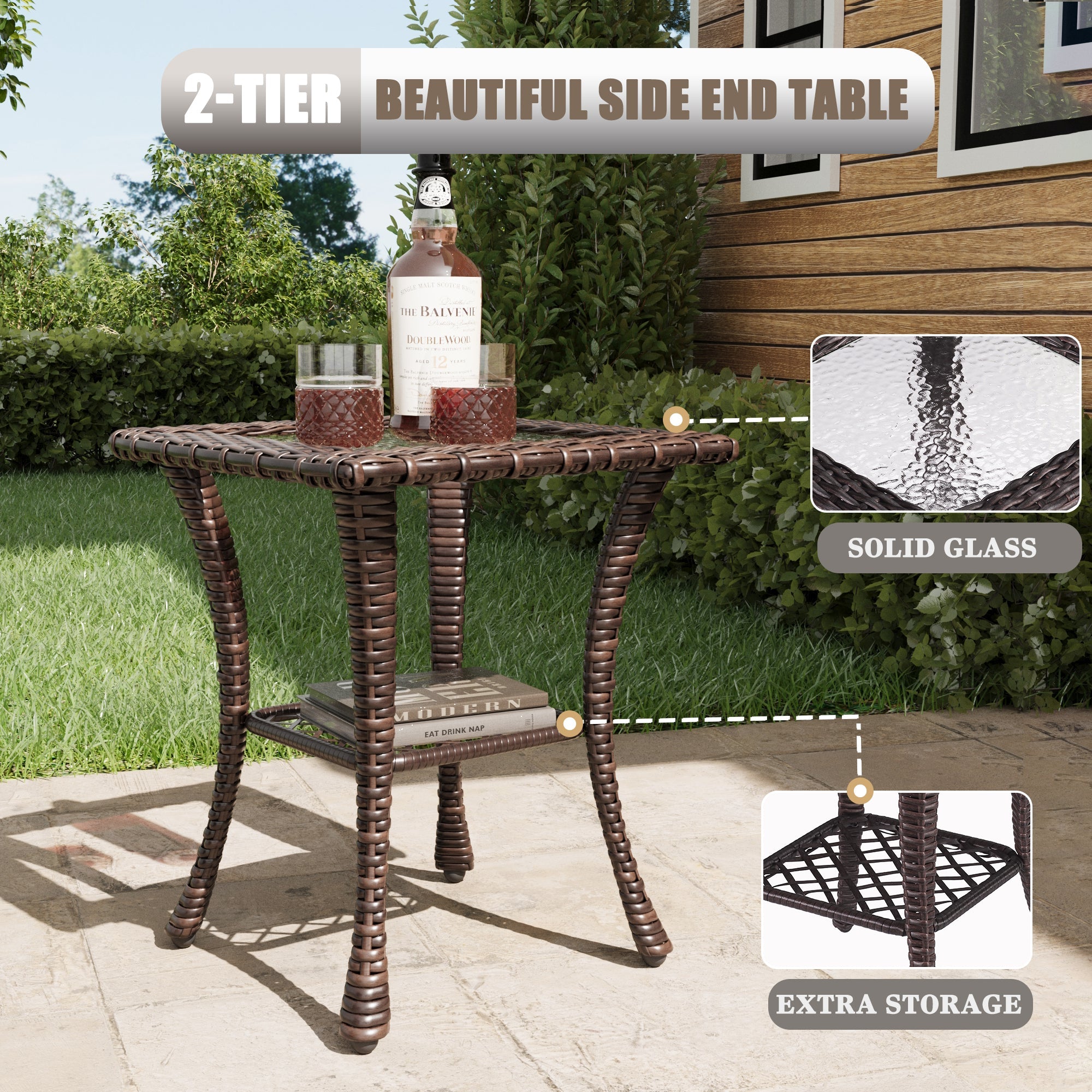 Zestaw Patio LayinSun 3 elementy z obracanymi fotelami bujanymi z rattanu