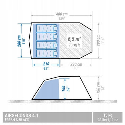 Namiot Quechua Air Seconds 4.1 Fresh&Black dla 4 Osób