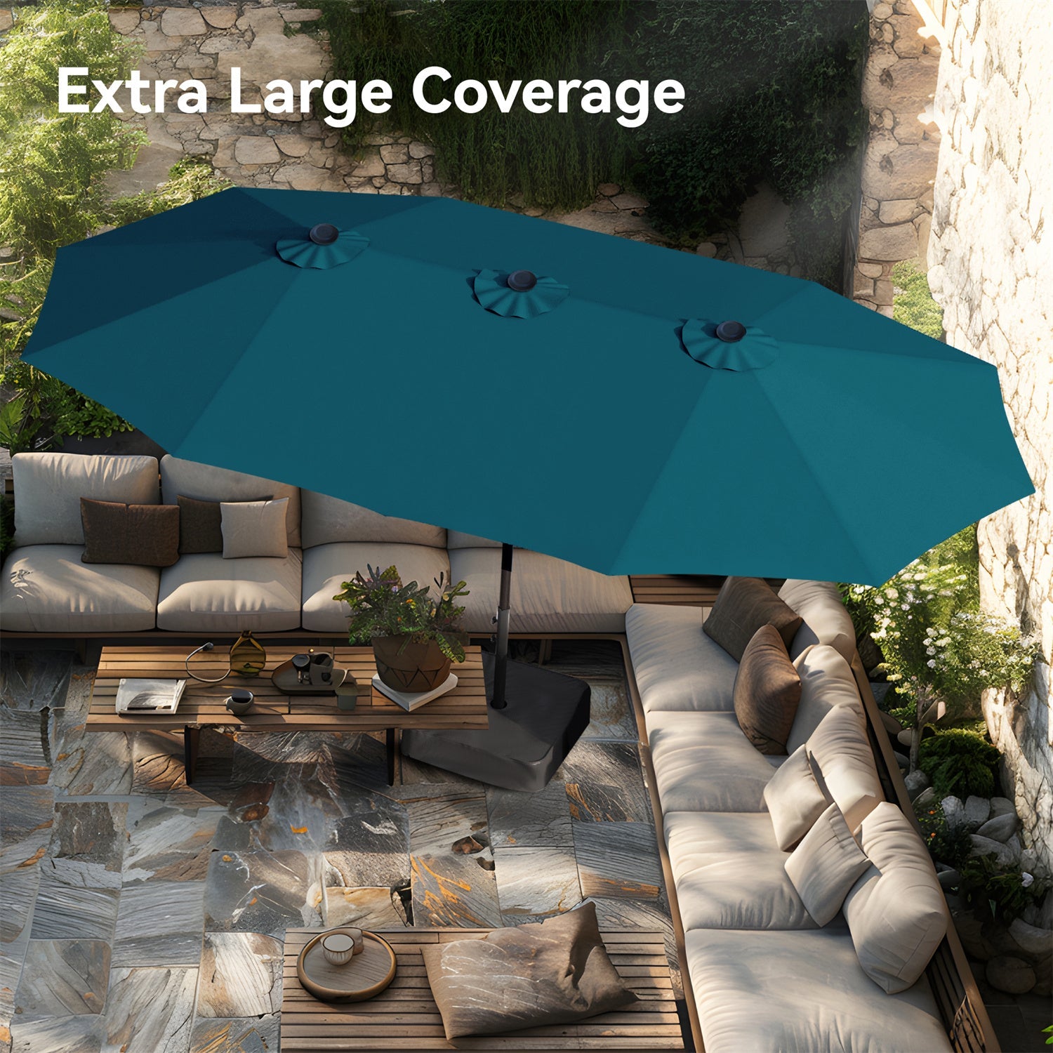 15ft Double-Sided Patio Extra Large Twin Umbrella with Base