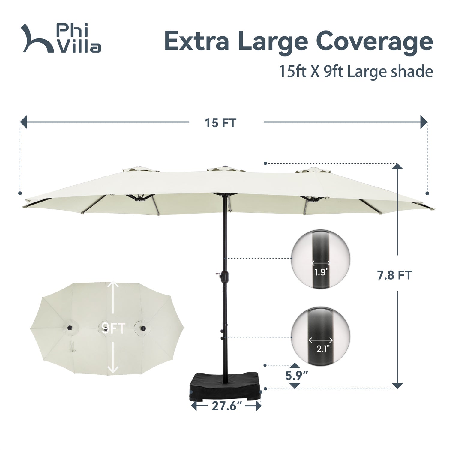 15ft Double-Sided Patio Extra Large Twin Umbrella with Base