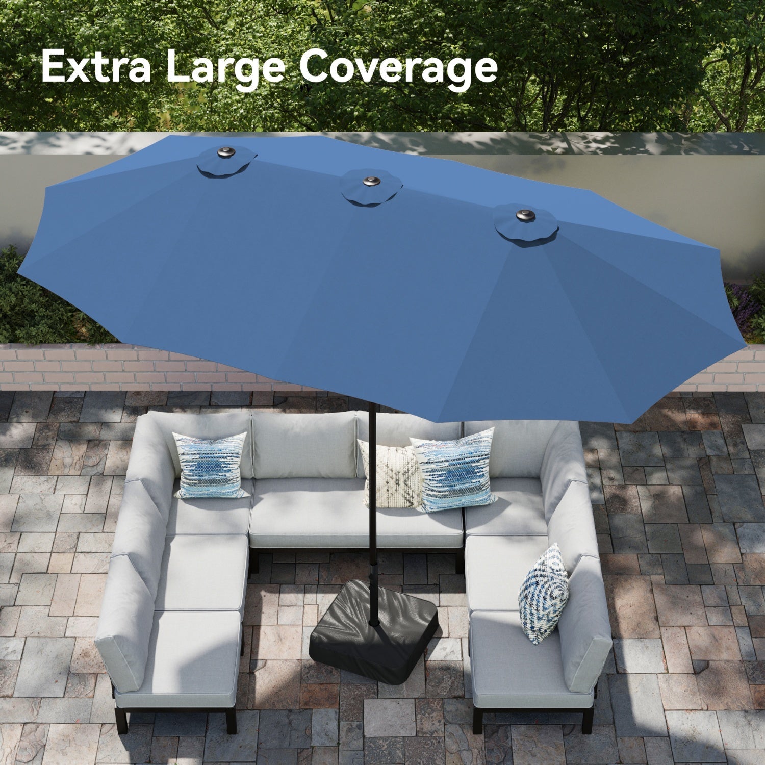 15ft Double-Sided Patio Extra Large Twin Umbrella with Base