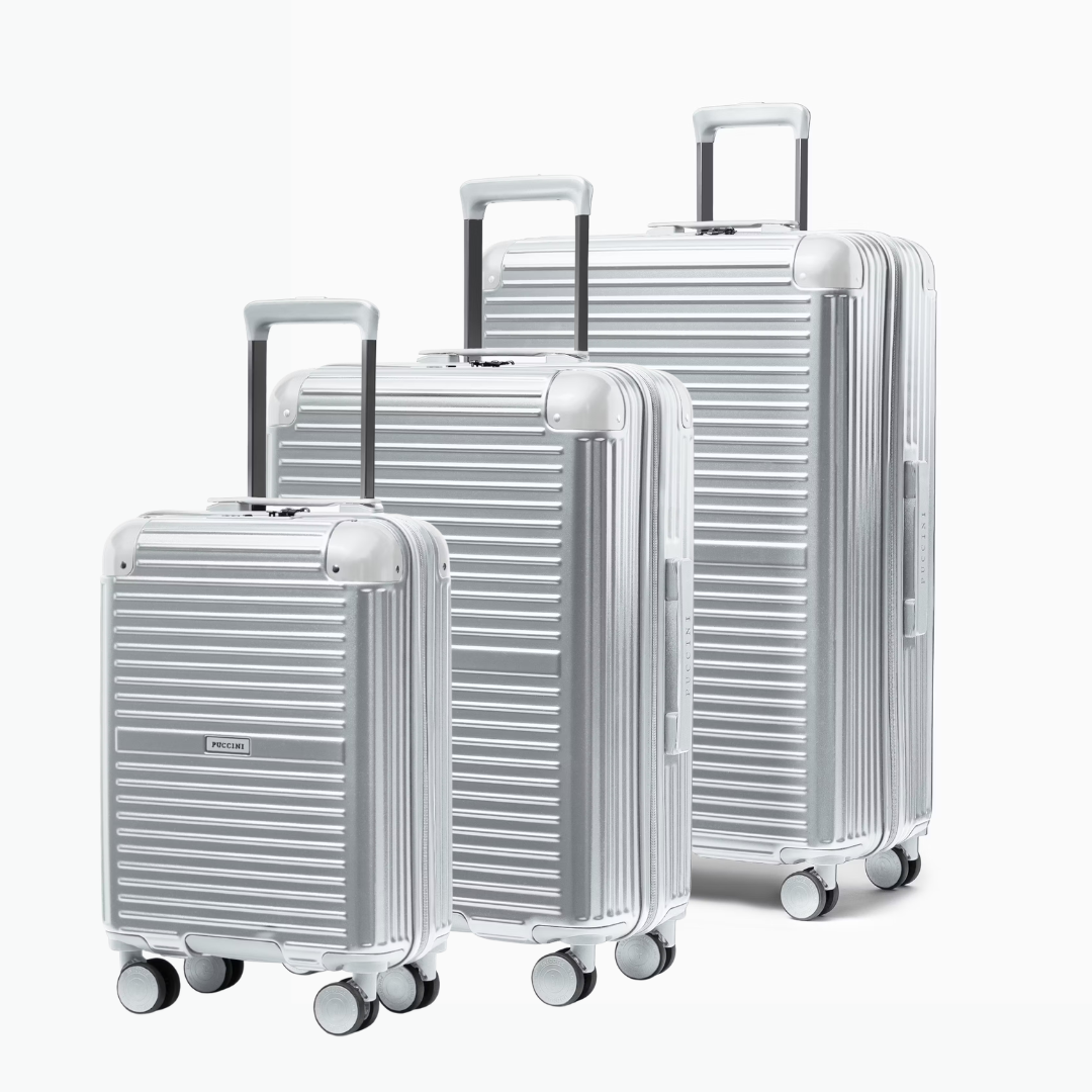 Set 3 Walizek na Kółkach z Aluminiowymi Narożnikami Srebrnych