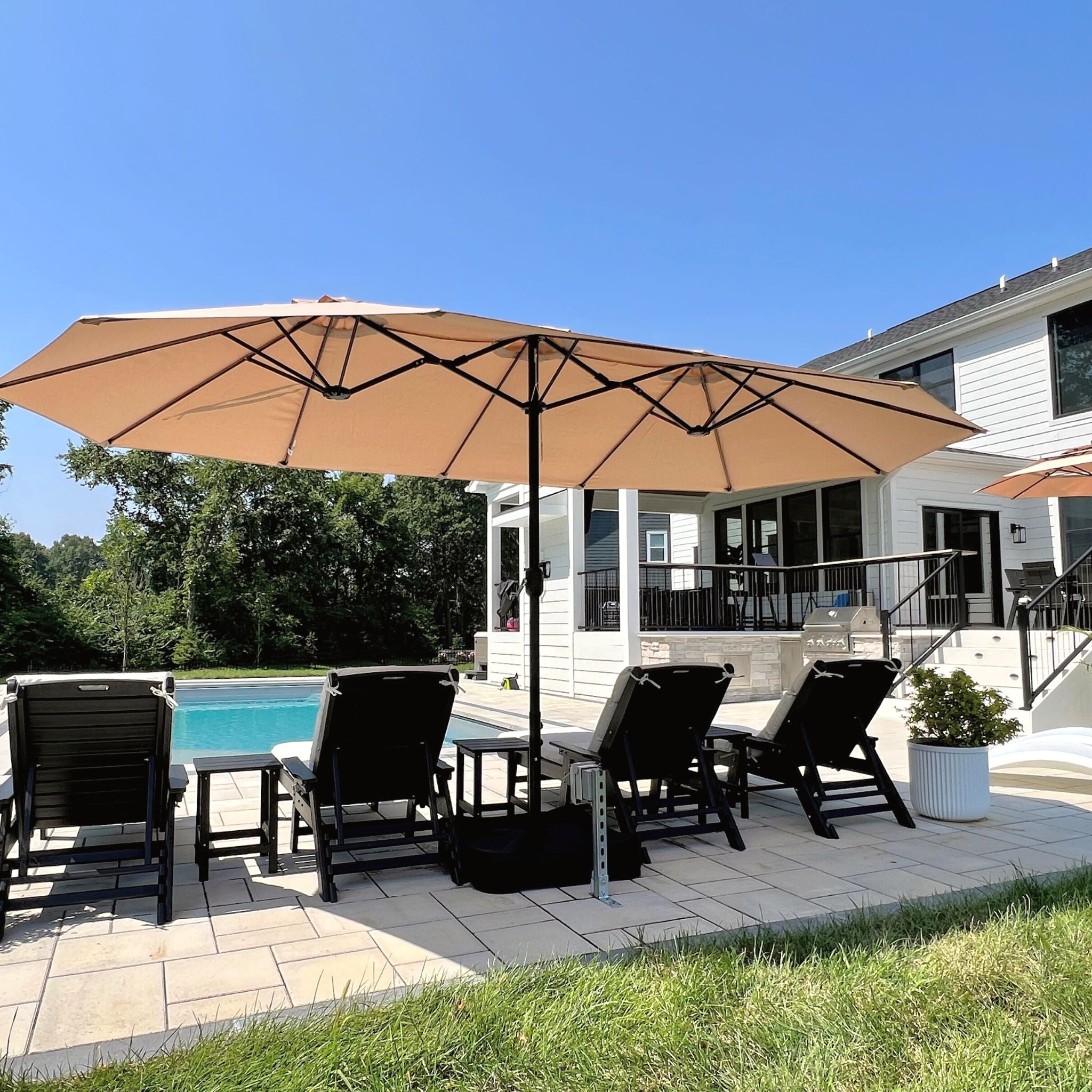 15ft Double-Sided Patio Extra Large Twin Umbrella with Base