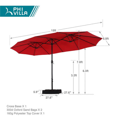 15ft Double-Sided Patio Extra Large Twin Umbrella with Base