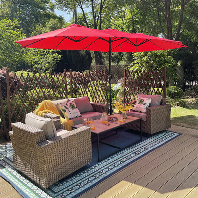 15ft Double-Sided Patio Extra Large Twin Umbrella with Base