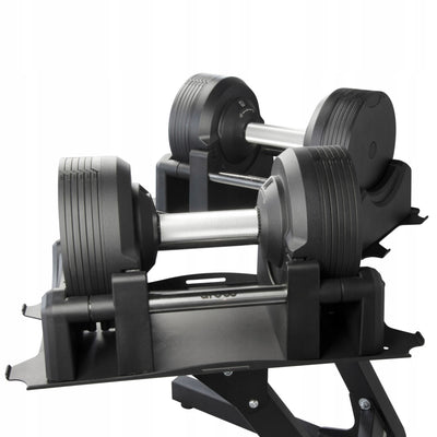 ZESTAW 2X HANTLE REGULOWANE CZARNE 23,5KG + STOJAK CZARNY NA HANTLE DO 100