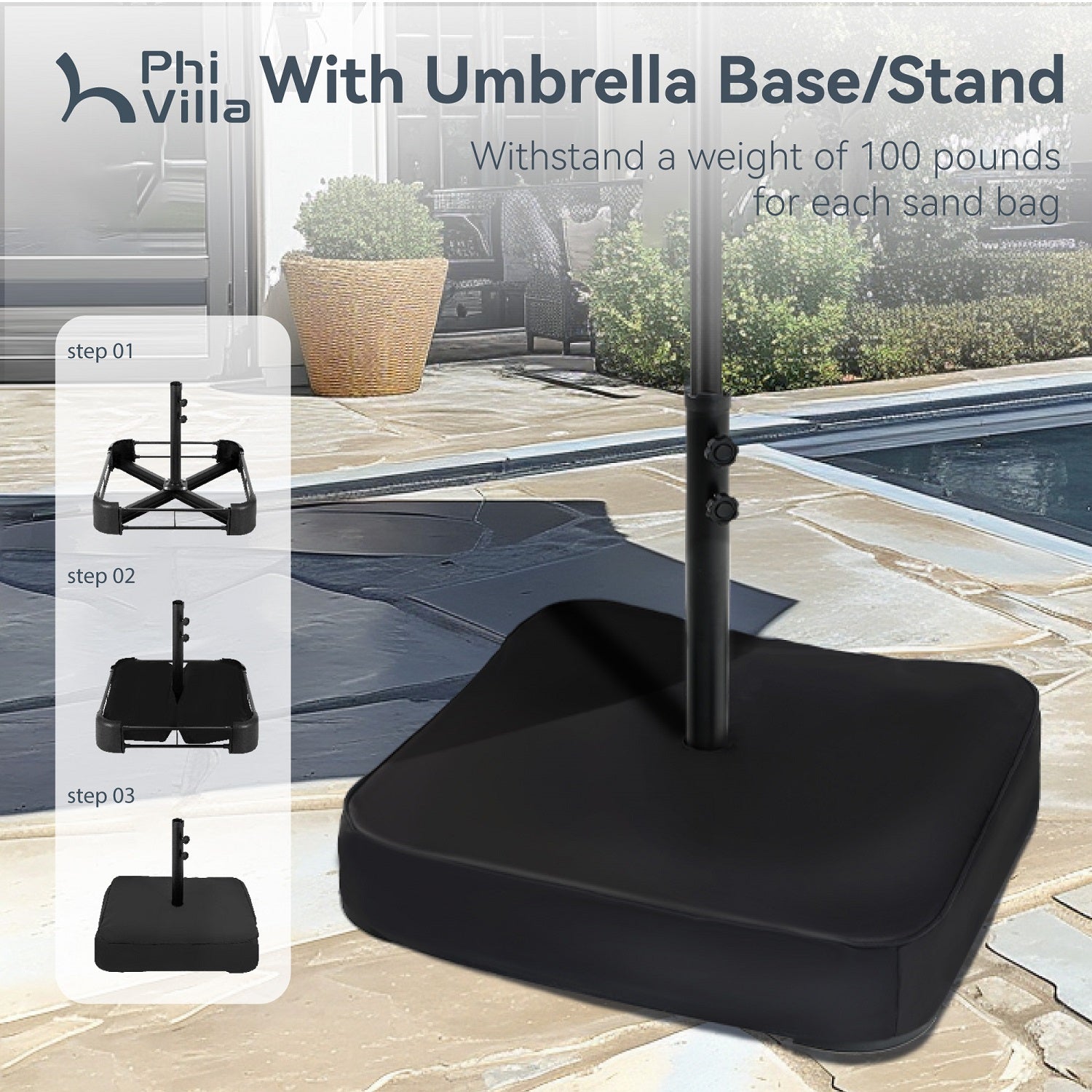 15ft Double-Sided Patio Extra Large Twin Umbrella with Base