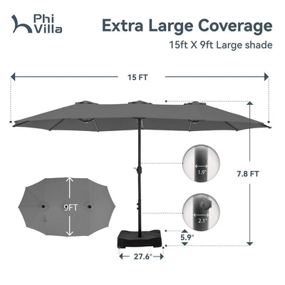 15ft Double-Sided Patio Extra Large Twin Umbrella with Base