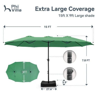 15ft Double-Sided Patio Extra Large Twin Umbrella with Base