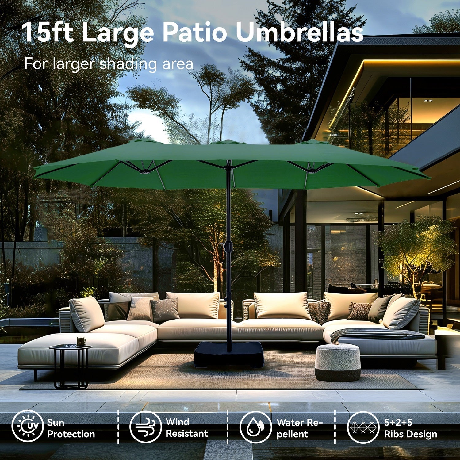 15ft Double-Sided Patio Extra Large Twin Umbrella with Base