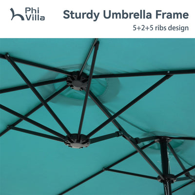 15ft Double-Sided Patio Extra Large Twin Umbrella with Base