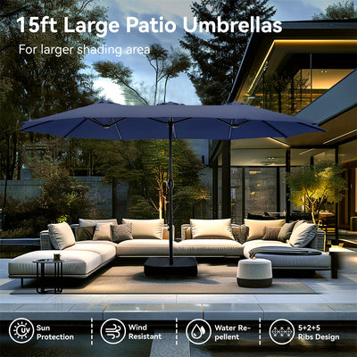 15ft Double-Sided Patio Extra Large Twin Umbrella with Base