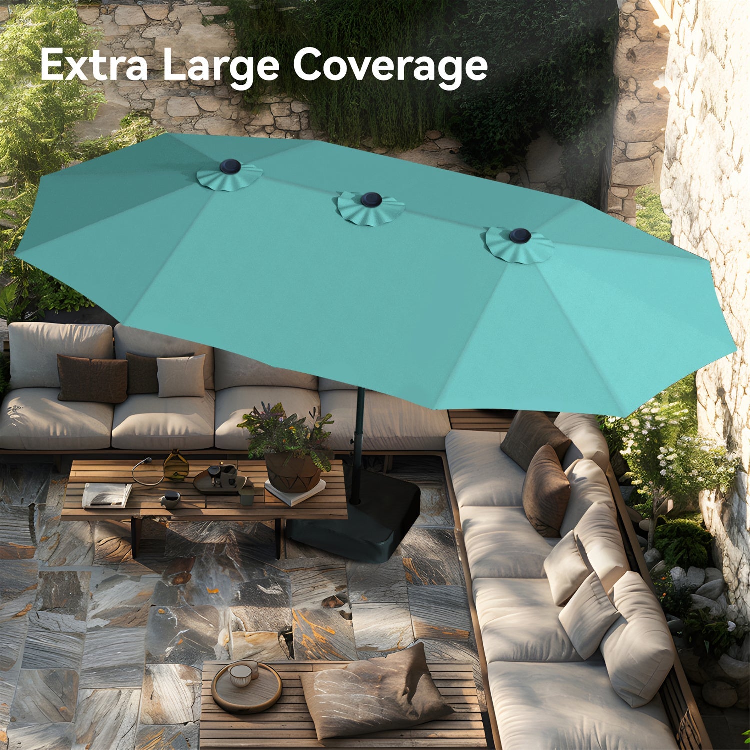 15ft Double-Sided Patio Extra Large Twin Umbrella with Base