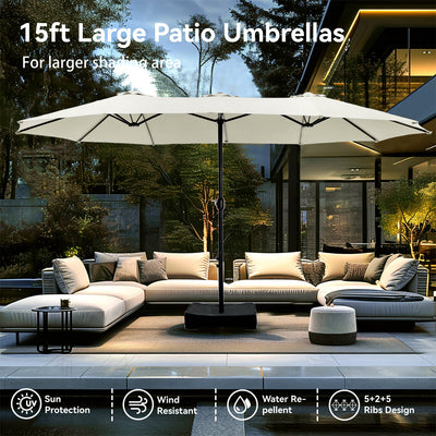15ft Double-Sided Patio Extra Large Twin Umbrella with Base