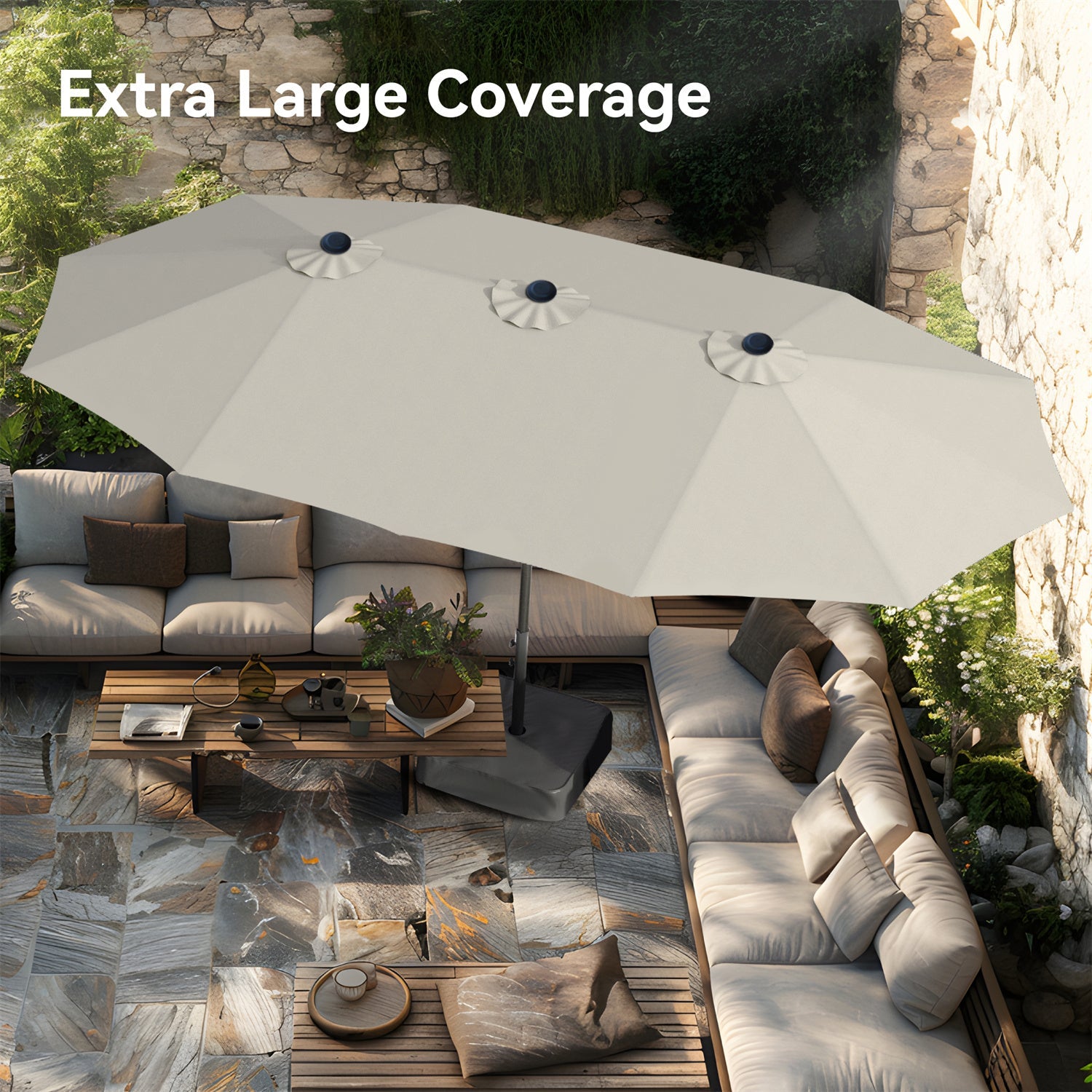 15ft Double-Sided Patio Extra Large Twin Umbrella with Base